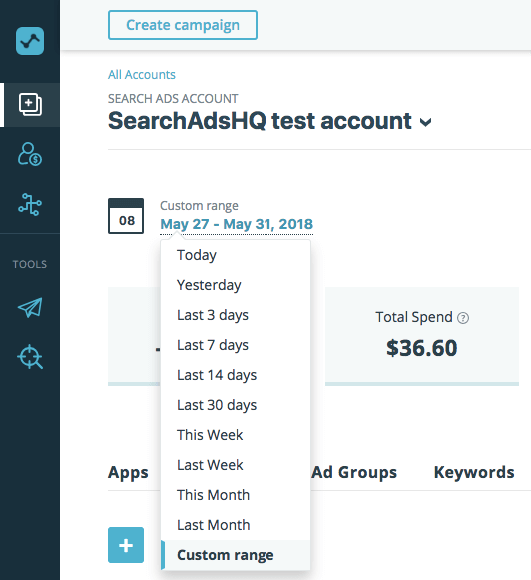 custom time range in SearchAdsHQ