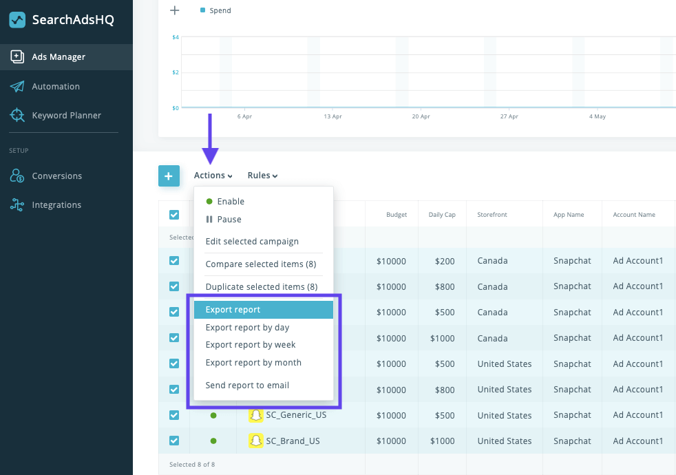 Export reports